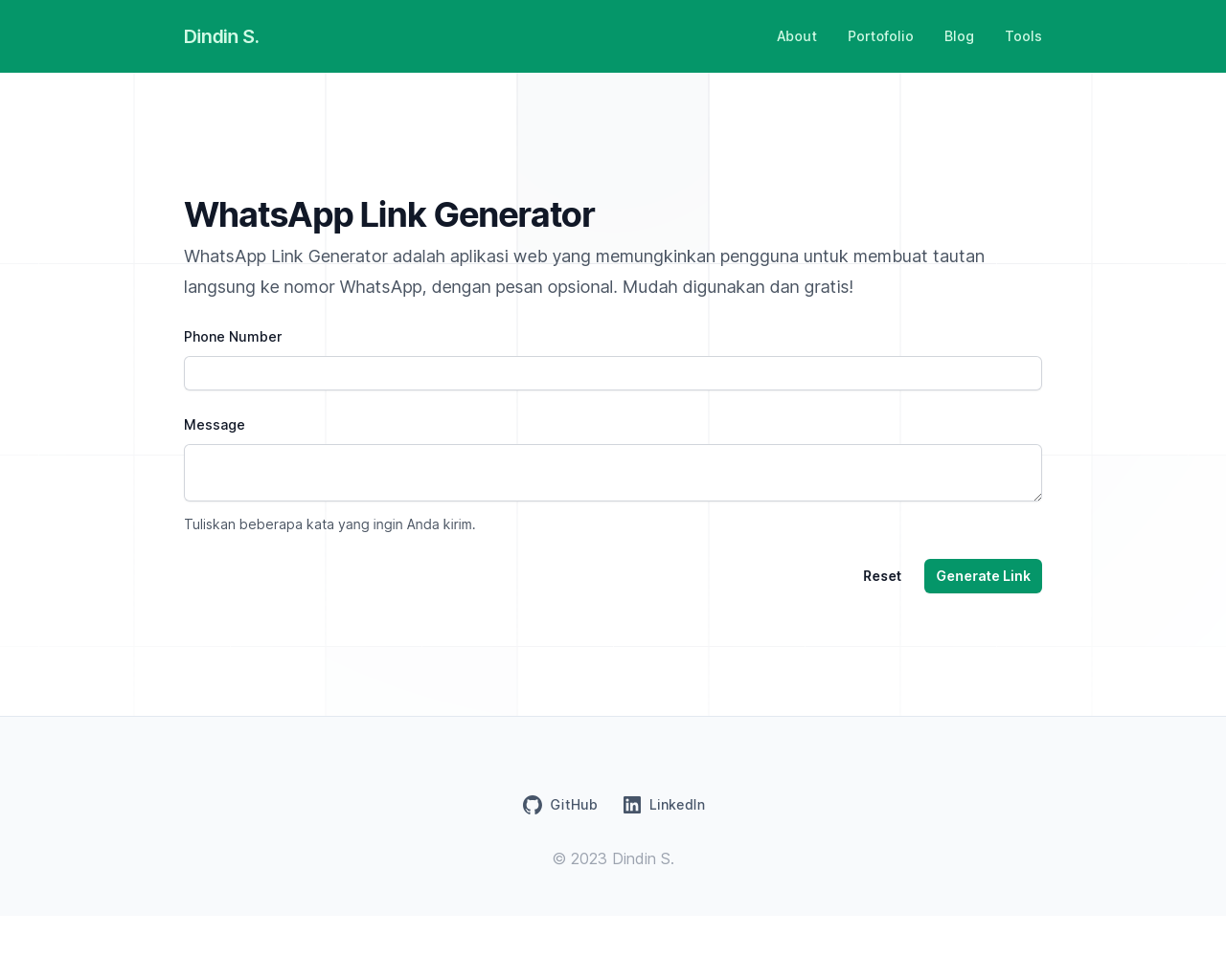 WhatsApp link generator by Dindin Solehudin