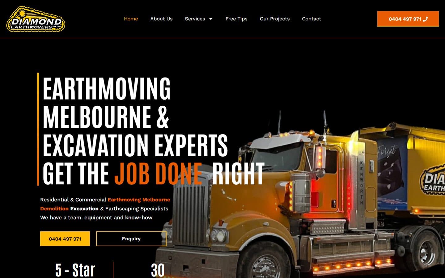 Diamond Earthmovers homepage for earthmoving and excavation in Melbourne